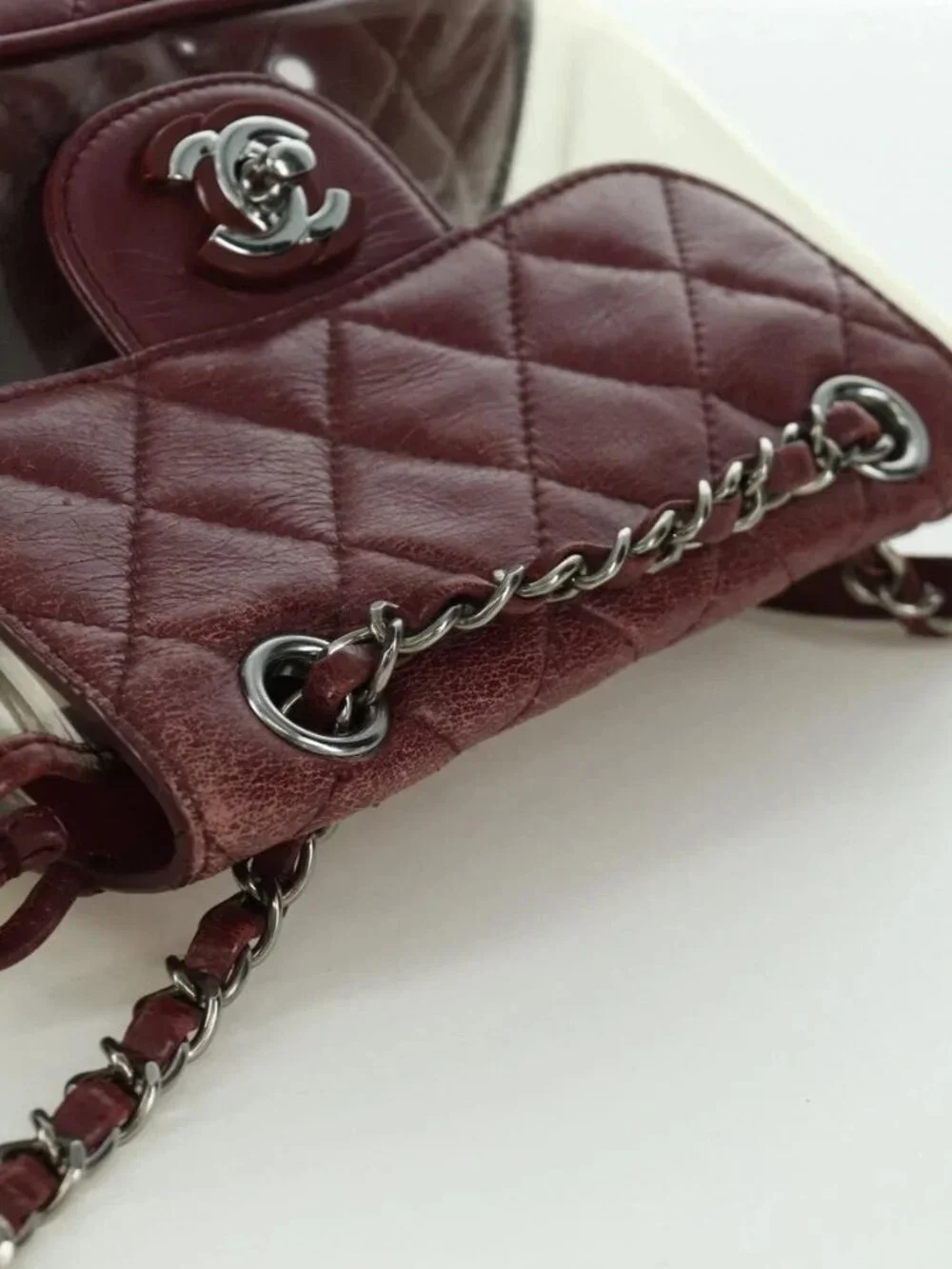 CHANEL Matelasse Chain Backpack Leather Bordeaux Silver CC Auth 172627A
